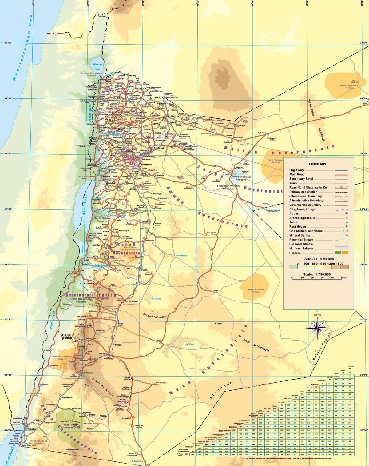 地図の物理地図のヨルダン